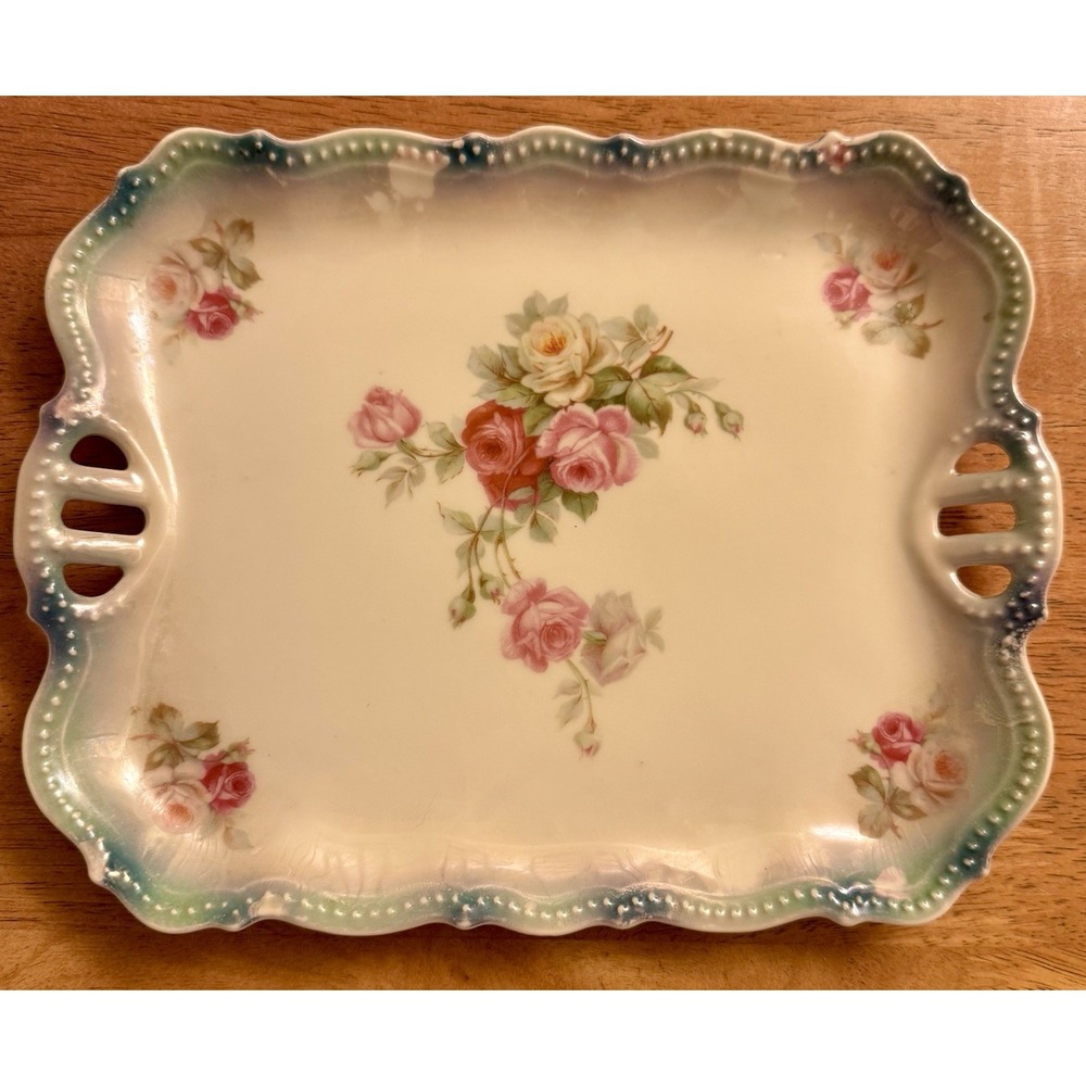P.K. Porzellanfabrik Königszelt Silesia Double Handled Flower Serving CakePlate